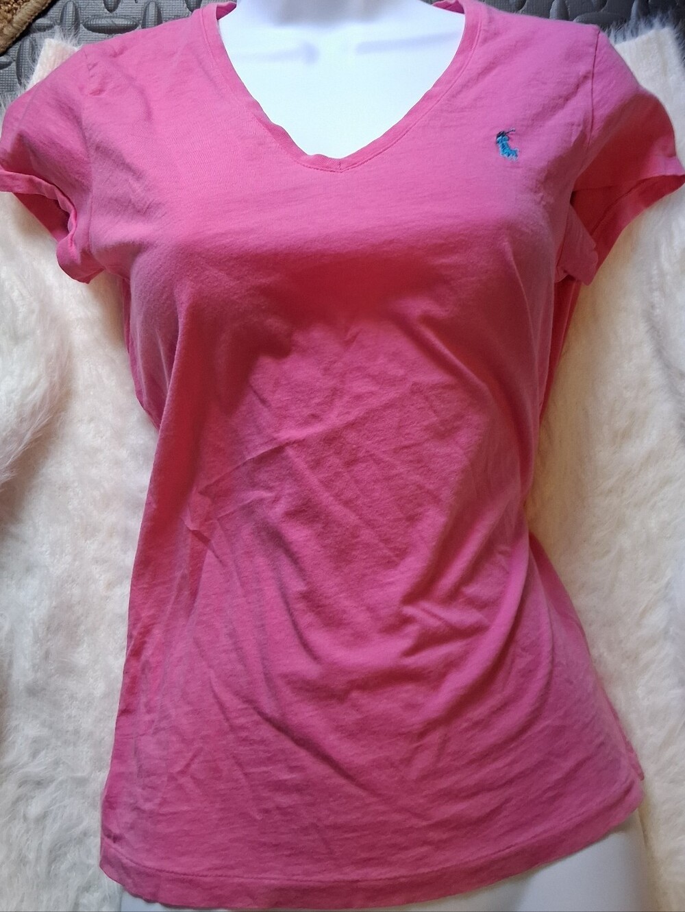 Ralph Lauren Polo Pink V-Neck Short Sleeve Tee with Blue Pony
